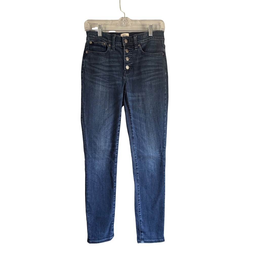 J.Crew Womens High Rise Skinny Jeans Dark Wash Exposed Button Fly Size 26